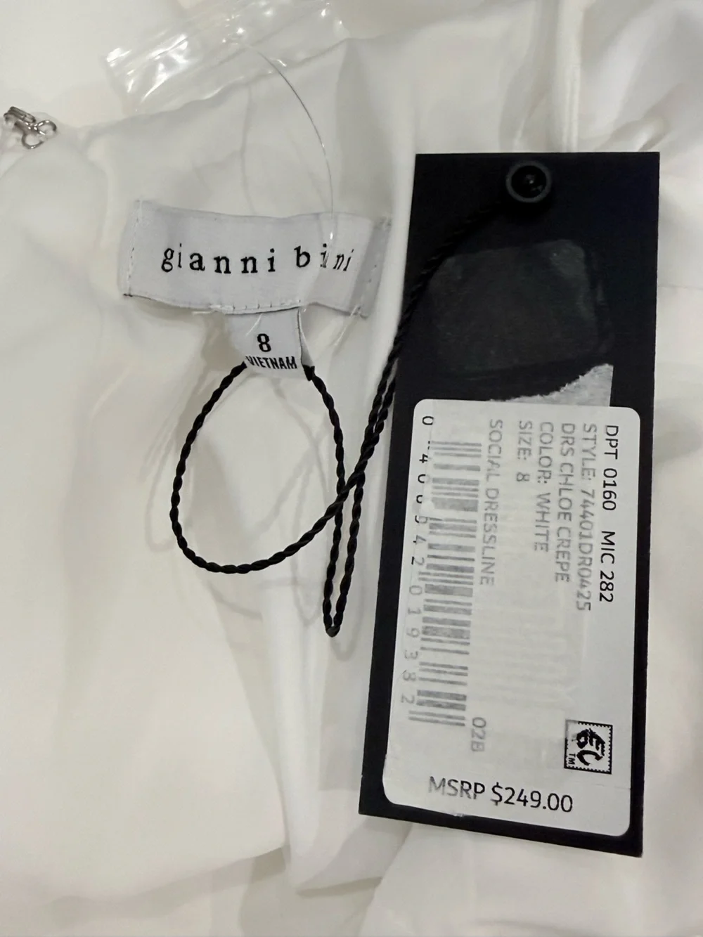 Gianni Bini Chloe A-Line Cut-Out Sequin(Pearl) Crepe White Party Dress NWT $249